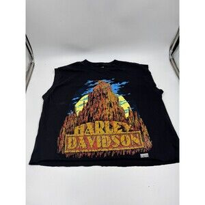 Vintage Harley Davidson Sleeveless T Shirt Cut Off Bottom Oversized Size Large